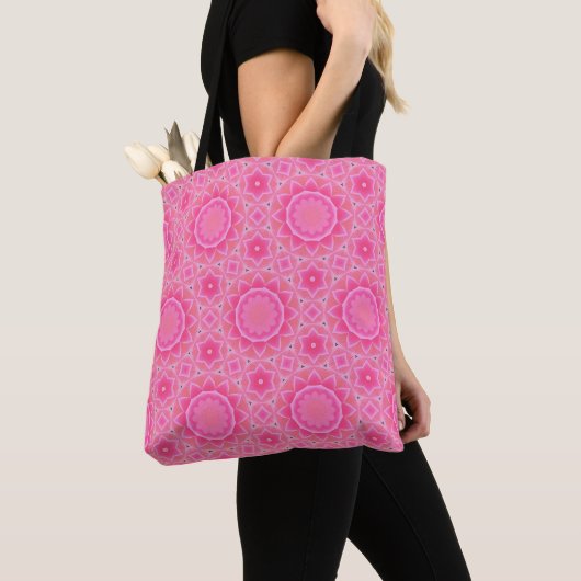 Roze zon en sterren baby meisje mozaïek patroon tote bag (Dichtbij)