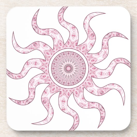 Roze Zon Mandala Ontwerp Bier Onderzetter (Voorkant)