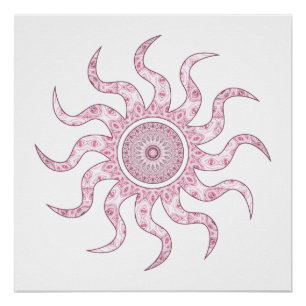 Roze Zon Mandala Ontwerp Perfect Poster