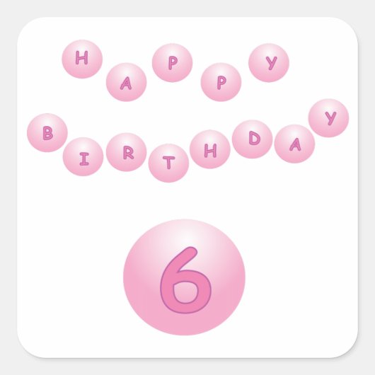Roze zondagse Kogels 6 jaar Vierkante Sticker (Voorkant)