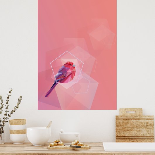 Roze zongvogel in het Abstract Poster (Keuken)
