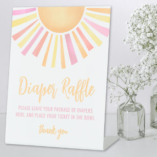 Roze Zonne Baby Shower Luier Raffle Reclamebord Met Voetstuk