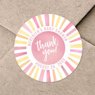 Roze Zonne Baby Shower Ronde Sticker