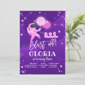 Roze zonne-energie Galaxy Birthday uitnodiging (Staand voorkant)