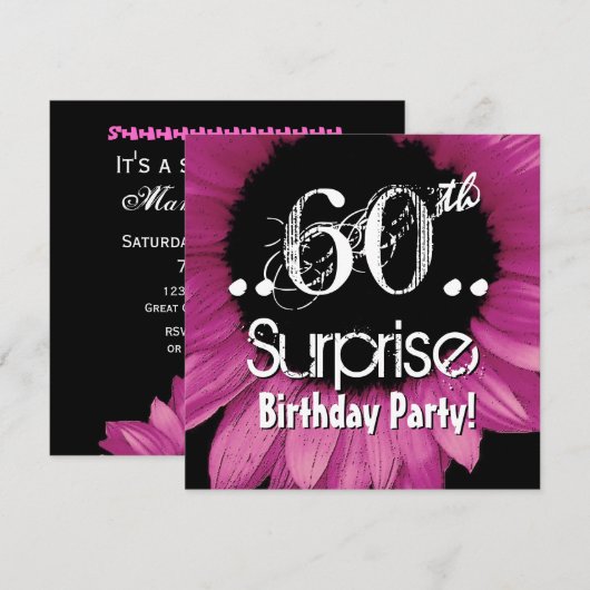Roze zonnebloem 60th Surprise Birthday Sjabloon Kaart (Voorkant / Achterkant)