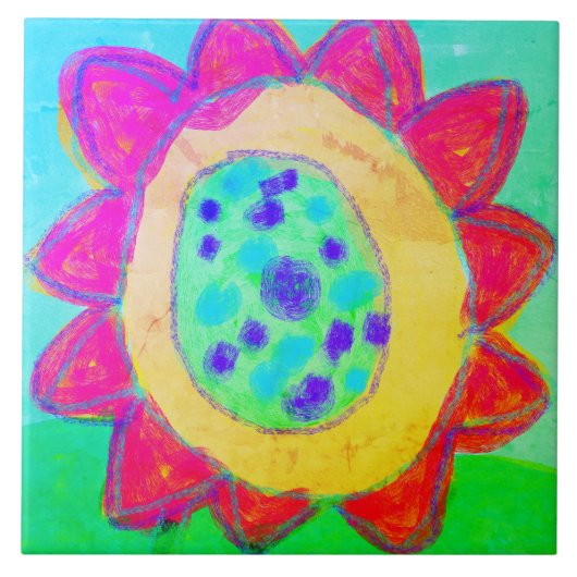 Roze Zonnebloem Abstract Digitaal Schilderen Tegeltje (Voorkant)