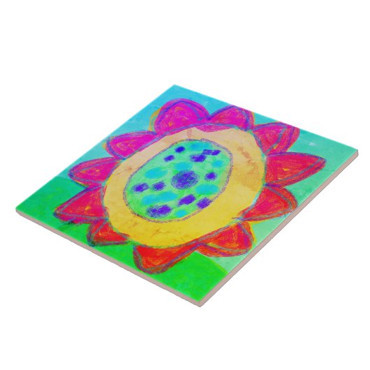 Roze Zonnebloem Abstract Digitaal Schilderen Tegeltje (Zijkant)