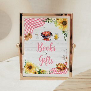 Roze Zonnebloem BBQ Baby shower Boeken en geschenk Poster