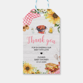 Roze Zonnebloem BBQ Baby shower Favor Tags Cadeaulabel