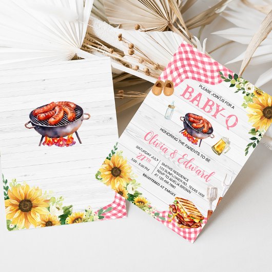 Roze Zonnebloem BBQ Baby shower Kaart