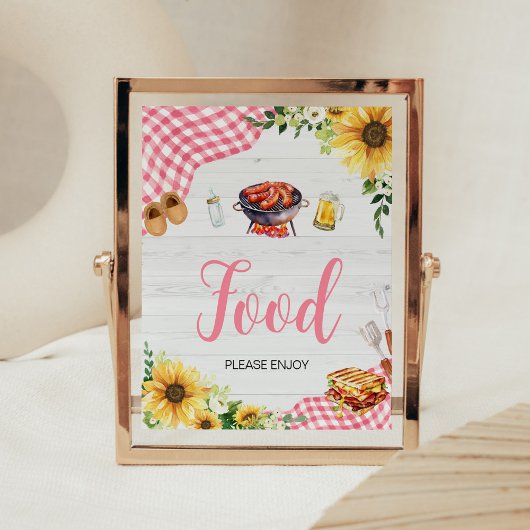 Roze Zonnebloem BBQ Baby shower Voedsel Poster