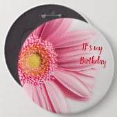 Roze zonnebloem Birthday Button (Voorkant /achterkant)
