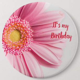 Roze zonnebloem Birthday Button