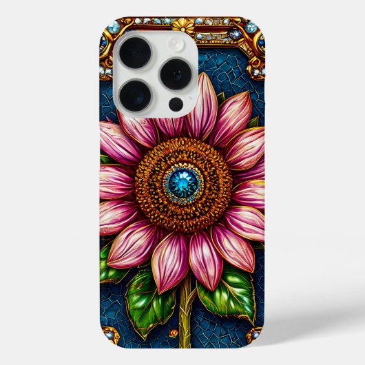 Roze zonnebloem met edelsteen details Case-Mate iPhone case (Achterkant)