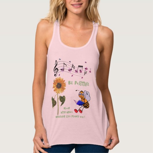 Roze zonnebloemen Bijen Positief Tanktop (Voorkant)
