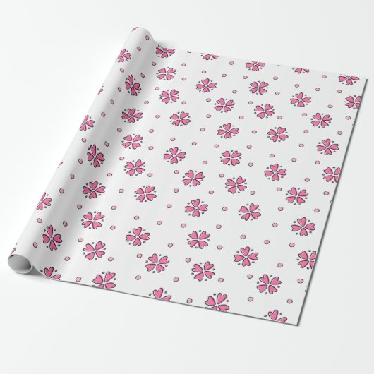 Roze zonnebloemen cadeaupapier (Uitgerold)