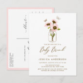 Roze Zonnebloemen in een Mason Jar Baby Brunch Uitnodiging Briefkaart (Voorkant / Achterkant)
