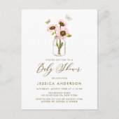 Roze zonnebloemen in het Baby shower Mason Jar Uitnodiging Briefkaart (Voorkant)