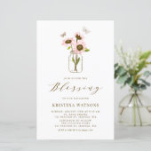 Roze Zonnebloemen in Mason Jar Baby Blessing Invit (Staand voorkant)