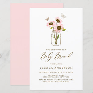 Roze Zonnebloemen in Mason Jar Baby Brunch Invite