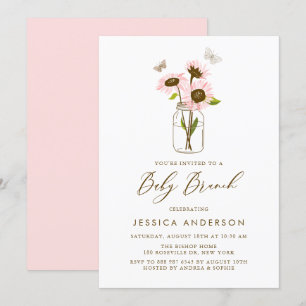 Roze Zonnebloemen in Mason Jar Baby Brunch Kaart