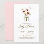 Roze zonnebloemen in Mason Jar Baby shower Invite (Voorkant / Achterkant)