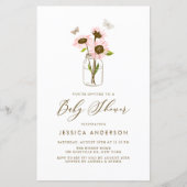 Roze zonnebloemen in Mason Jar Baby shower Invite (Voorkant)