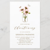 Roze zonnebloemen in Mason Jar Christening Invite (Voorkant)