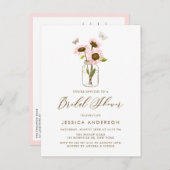 Roze zonnebloemen in Mason Jar Rustic Vrijgezellen Uitnodiging Briefkaart (Voorkant / Achterkant)