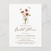 Roze zonnebloemen in Mason Jar Rustic Vrijgezellen Uitnodiging Briefkaart (Voorkant)