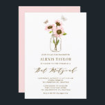 Roze zonnebloemen in Mason Jar Summer Bat Mitzvah Kaart<br><div class="desc">Nodig familie en vrienden uit voor uw evenement met deze aanpasbare bat mitzvah uitnodiging. Het bevat roze zonnebloemen in een moeraspot. Personaliseer u door uw gegevens toe te voegen. Deze uitnodiging voor zonnebloemvleermuis is perfect voor elk thema of seizoen.</div>