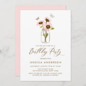 Roze Zonnebloemen in Mason Jar Verjaardagsfeest Kaart (Voorkant / Achterkant)