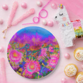 Roze zonnebloemen papieren bordje (Feest)