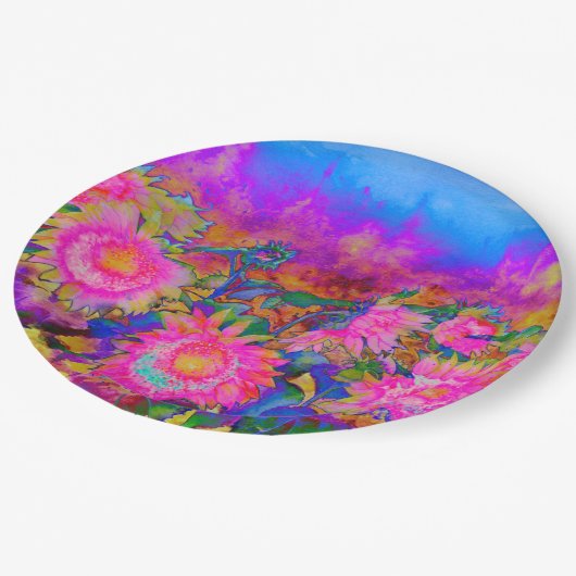 Roze zonnebloemen papieren bordje (Gekanteld)