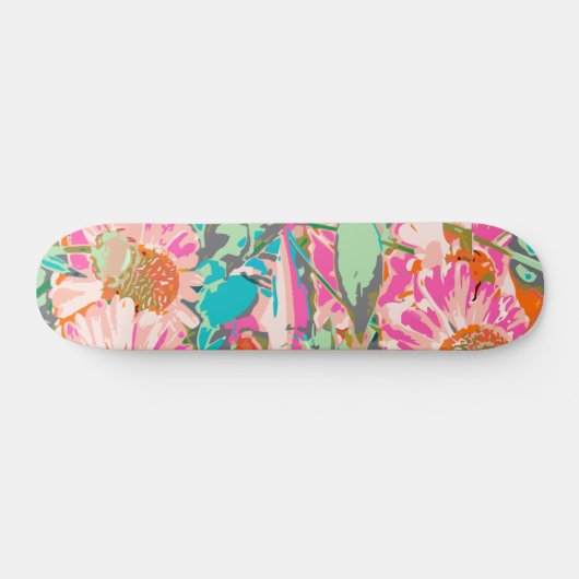 Roze zonnebloemen persoonlijk skateboard (Horizontaal)