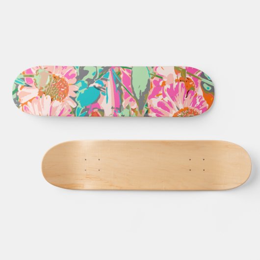 Roze zonnebloemen persoonlijk skateboard (Horizontaal)