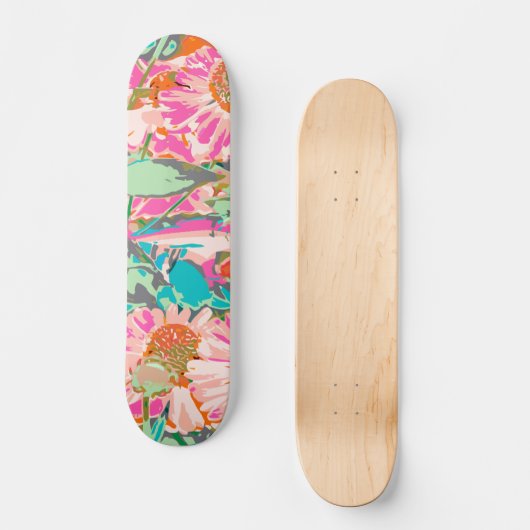 Roze zonnebloemen persoonlijk skateboard (Voorkant)