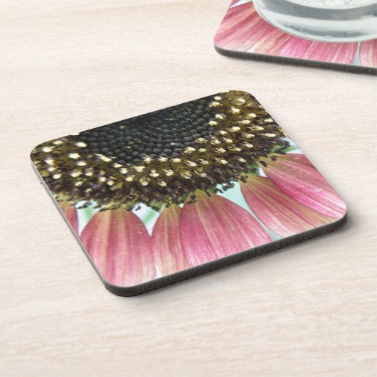 Roze zonnebloemkurk Onderzetter (Linkerzijde)