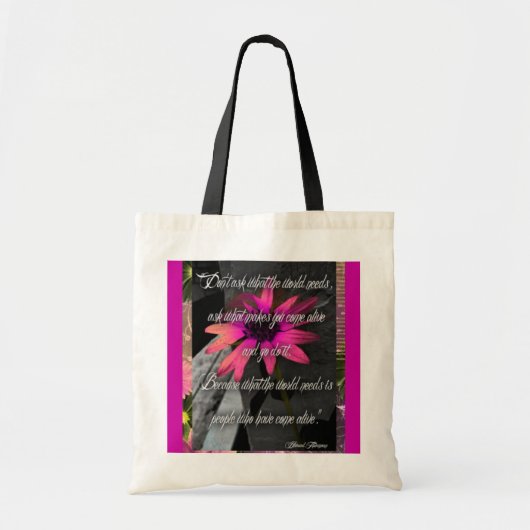 Roze zonnebloempag, inspirerend citaat tote bag (Voorkant)