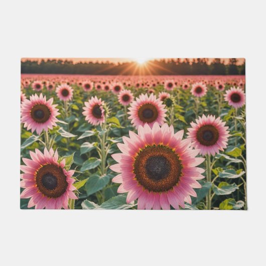 Roze Zonnebloemveld Deurmat (Voorkant)