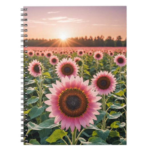Roze Zonnebloemveld Notitieboek (Voorkant)