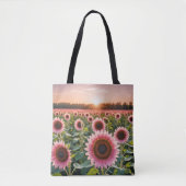 Roze Zonnebloemveld Tote Bag (Voorkant)