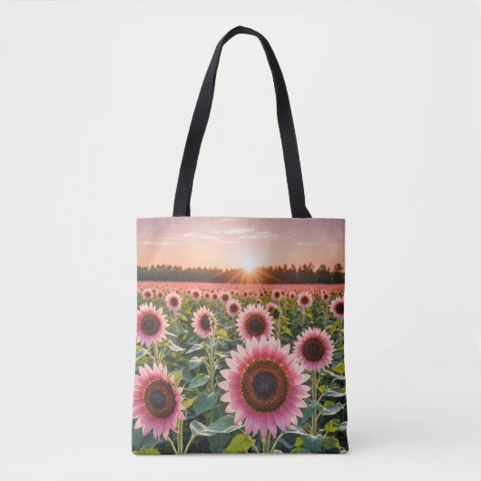 Roze Zonnebloemveld Tote Bag (Voorkant)