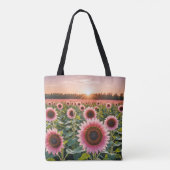 Roze Zonnebloemveld Tote Bag (Achterkant)