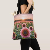 Roze Zonnebloemveld Tote Bag (Dichtbij)