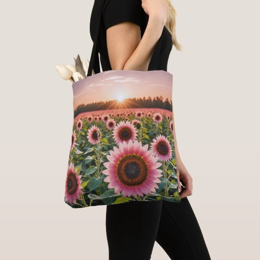 Roze Zonnebloemveld Tote Bag (Dichtbij)