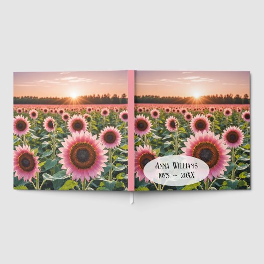 Roze zonnebloemveld voor herdenkingsdienst gastenboek (Volledig)