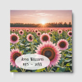 Roze zonnebloemveld voor herdenkingsdienst gastenboek (Voorkant)