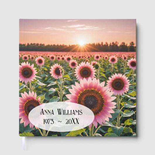 Roze zonnebloemveld voor herdenkingsdienst gastenboek (Voorkant)