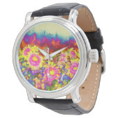 Roze zonnebloemvelden horloge (Gekanteld)